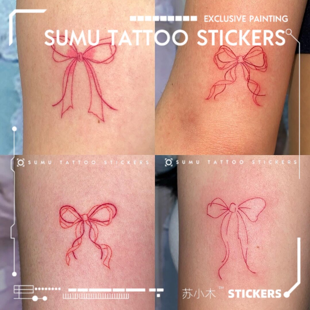 苏小木丨蝴蝶结粉蛇甜美少女心大腿手臂卡通纹身贴防水持久