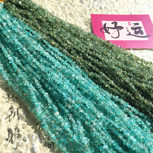 Sweet半成品 天然蓝磷灰石绿磷灰石碎石3-5mm随形长链DIY浓色配珠