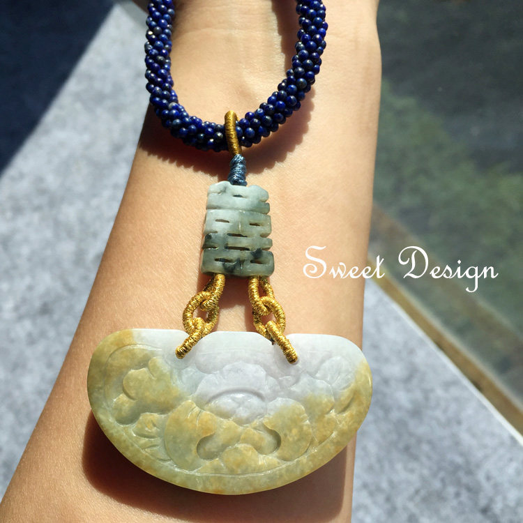 翡翠吊坠配青金石小米珠多宝项链