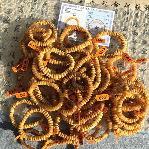 原矿无忧化蜜蜡饼子哑光带皮手串
