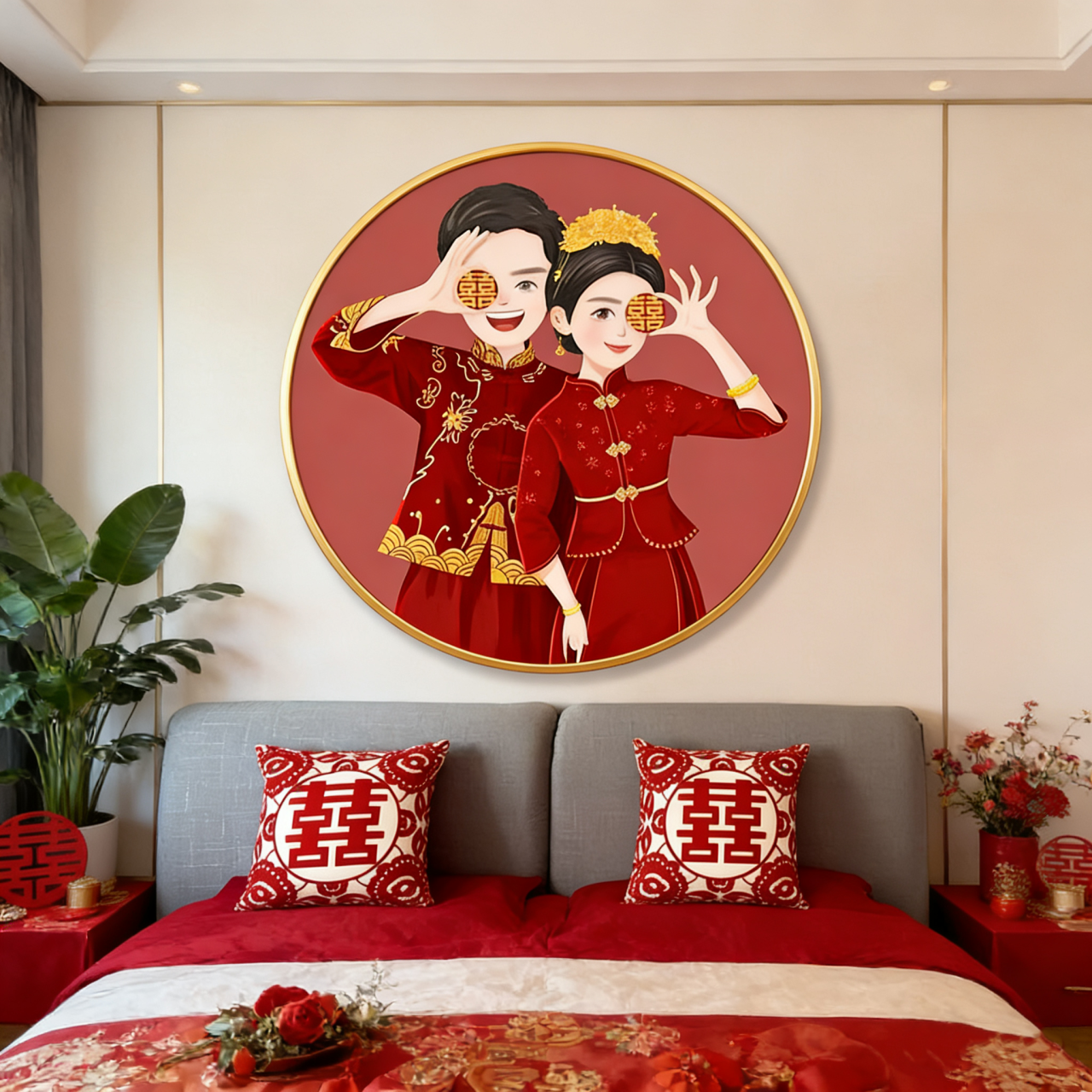 新款新婚喜结良缘满钻钻石画带框手工DIY贴钻钻石绣客厅玄关挂画