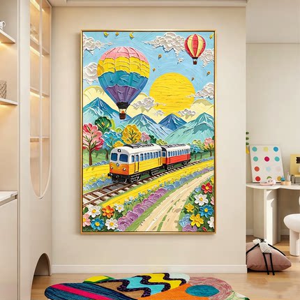 新款圆钻油画小火车带框钻石画2026款儿童房挂画装饰DIY手工贴画