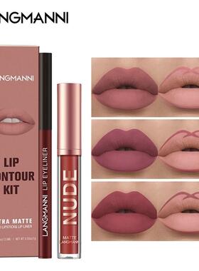 Langmanni Matte Lips Pen 1pcs Lipstick Lipliner Set Makeup