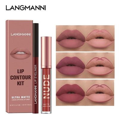 Langmanni Matte Lips Pen 1pcs Lipstick Lipliner Set Makeup