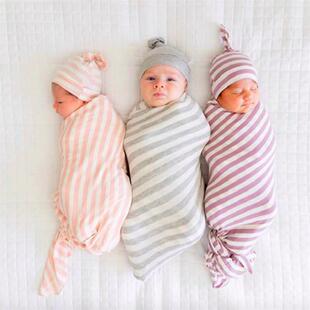 Newborn baby swaddling and hat set stripe thin swaddle