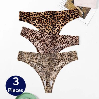 BZEL 3PCS/Set Womens PantiesLeopard Thongs Woman Seamless U