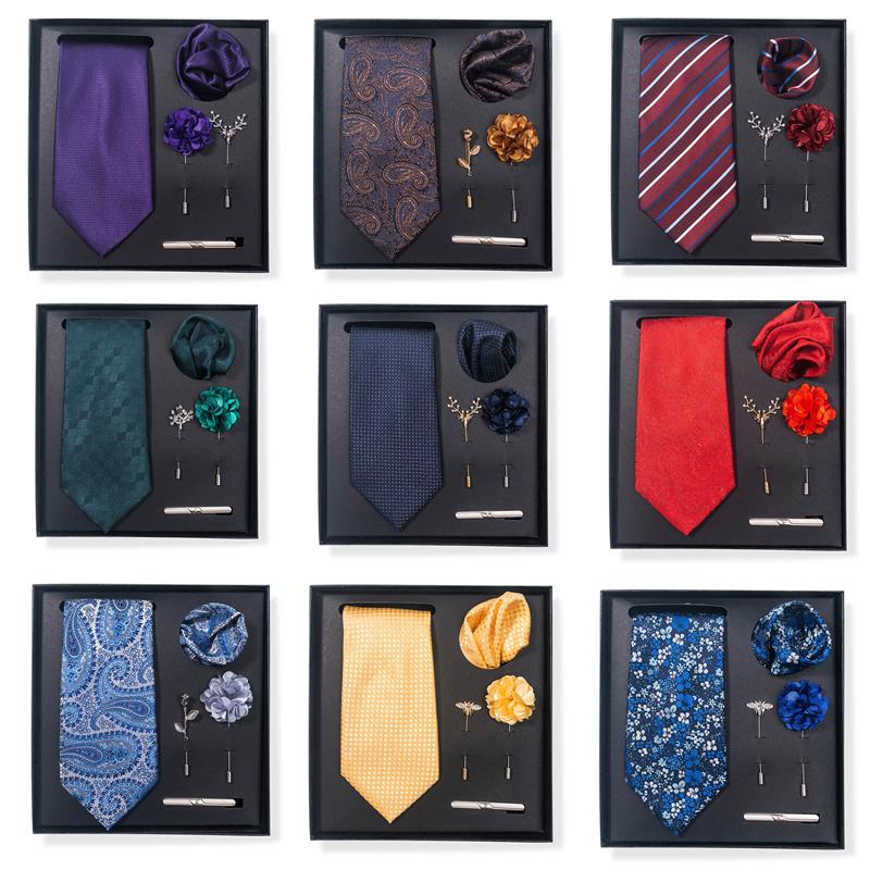 Tie mens trendy striped cashew chest flower tie gift box set