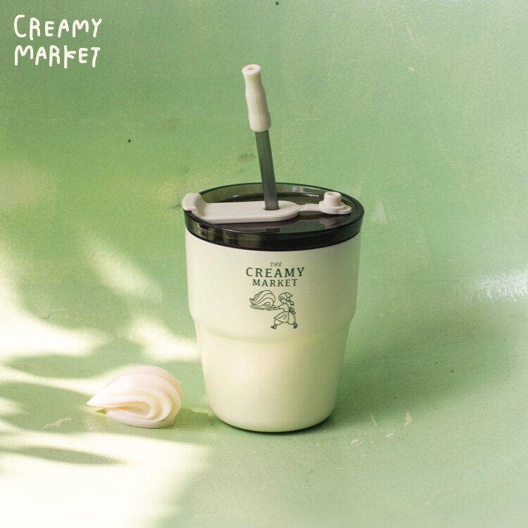 CreamyMarket一朵奶油原创奶油女孩保温杯车载吸管杯法式甜品复古
