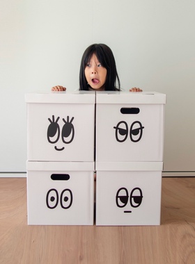 MSS喵术士可爱小眼睛收纳纸箱零食书本玩具收纳盒衣柜整理储物箱