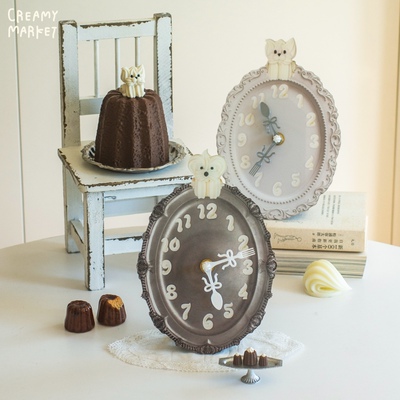 CreamyMarket一朵奶油小狗复古盘子台钟挂钟入户桌面摆件饰品