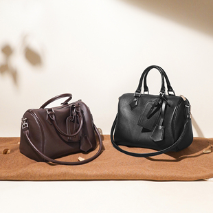 磨砂牛皮2025秋冬新款 枕头包波士顿手提包大容量百搭通勤斜挎包女