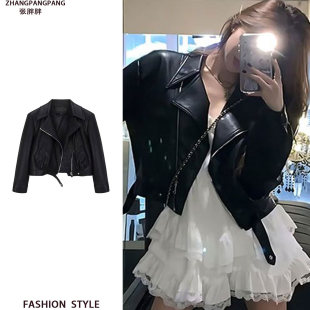 黑色宽松显瘦皮衣外套女2025秋冬新款 设计感酷飒拽姐机车夹克上衣