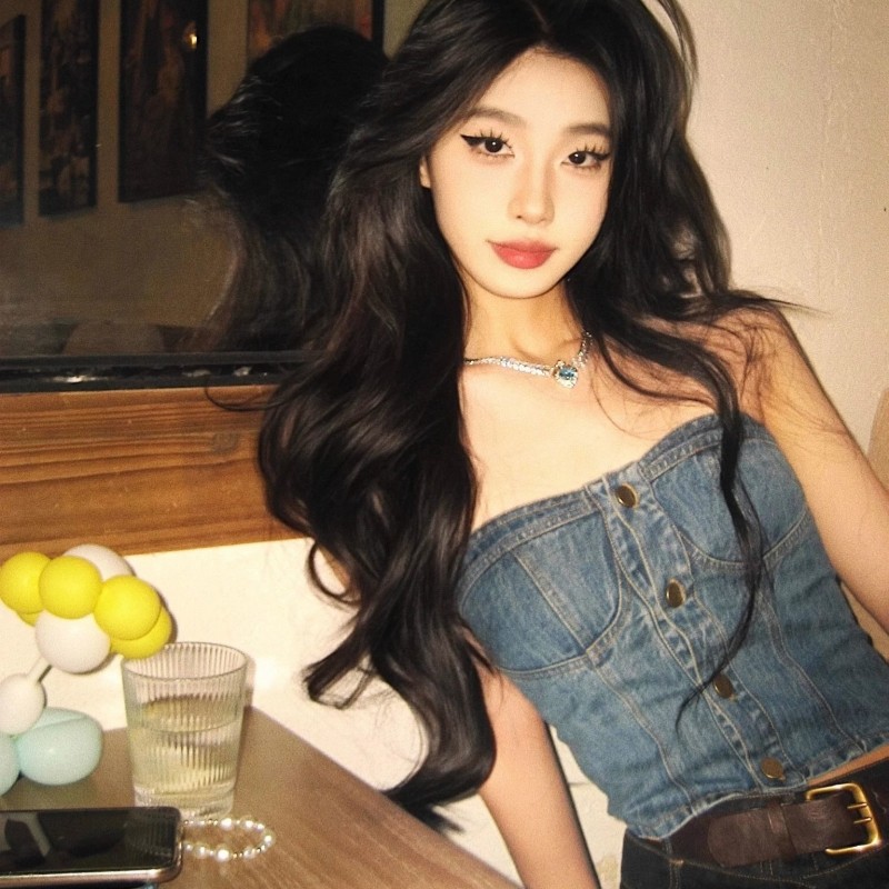 复古牛仔抹胸背心修身显瘦上衣女