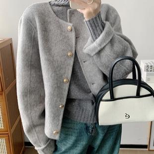 高级感灰色金扣呢子大衣2025秋冬季 小个子保暖毛呢外套女 新款