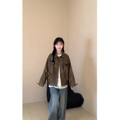 中长款皮衣外套皮夹克女复古宽松