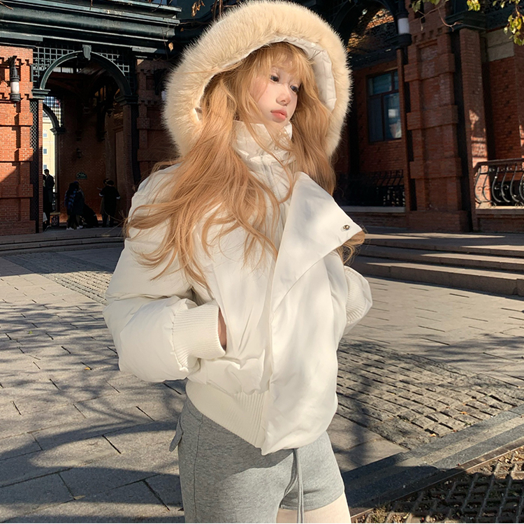 美式复古高级感简约毛领保暖棉衣