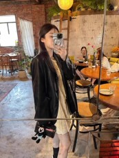 Кожаная куртка 高级感炸街小个子复古西装皮衣外套2025春秋新款黑色机车皮夹克女