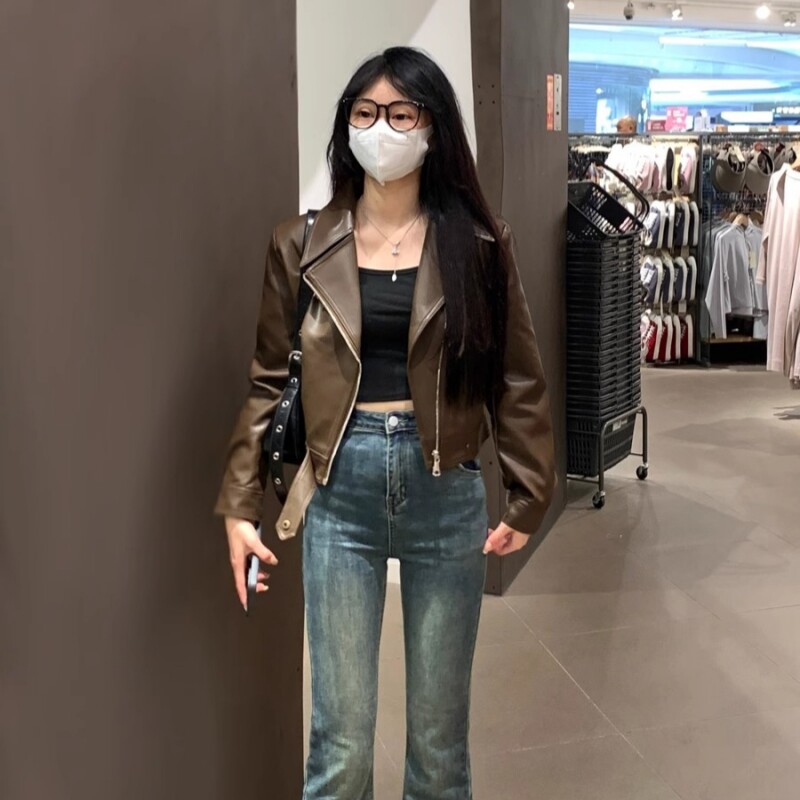 翻领短款pu皮外套女2025春秋新款高级感机车炸街小个子皮夹克,女装/女士精品,皮衣,淘宝优惠券,粉丝福利购,淘宝优惠卷