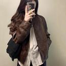 2025秋冬新款 皮衣外套女 小个子韩系立领机车服夹克美拉德棕色短款