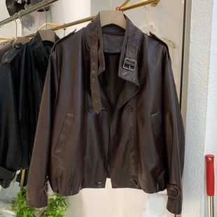 美式立领高档皮衣外套女短款2025秋季新款洋气气质机车服皮夹克