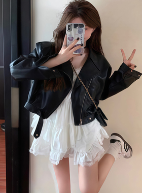 黑色皮衣外套女秋季2025韩版宽松潮款设计感小众小个子机车pu夹克