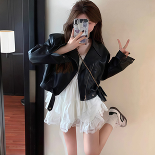 设计感小众小个子机车pu夹克 宽松潮款 黑色皮衣外套女秋季 2025韩版