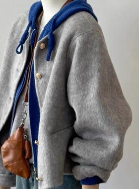 短款赫本风灰色呢子大衣女2025秋冬新款毛呢外套高级感小个子韩系