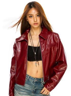 美式复古PU皮衣外套女2024秋冬季新款宽松显瘦机车服拽姐夹克上衣