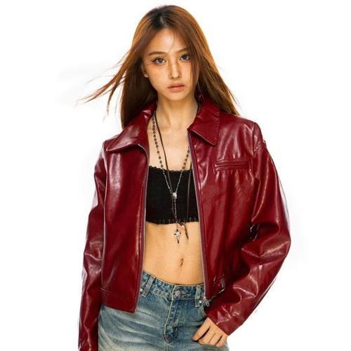 短款机车服PU皮衣外套女宽松显瘦