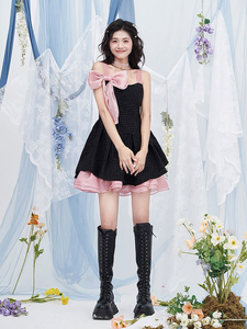 PinsnPins原创设计小野莓Barbie芭比粉甜美华夫格小香风吊带裙