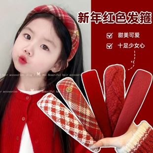 新年发饰高级感儿童红色发箍女不勒头宽边头箍高颅顶防滑发卡头饰