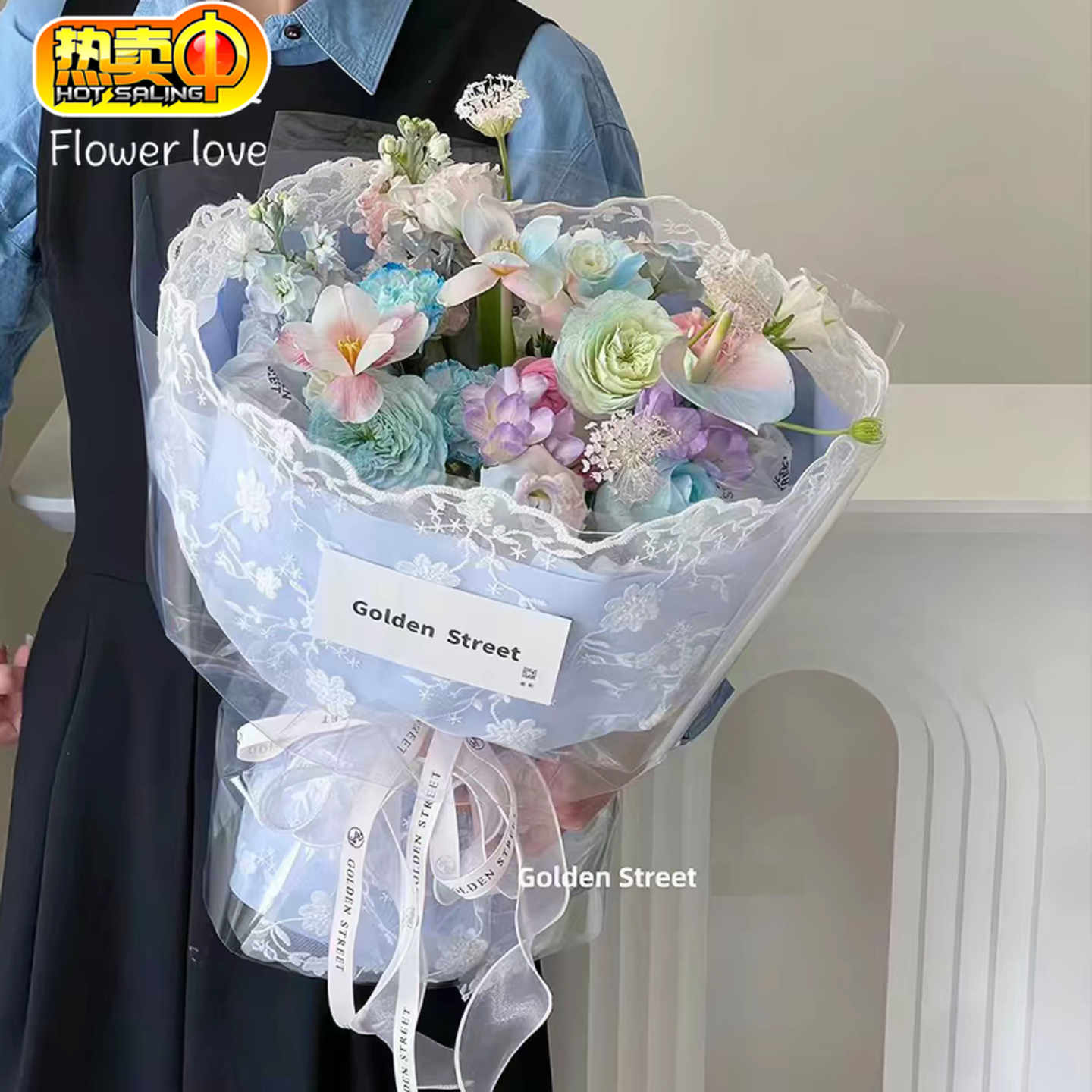 蕾丝包装纸网红纱布少女包花镂空纱网纸花艺花束diy鲜花包装材料