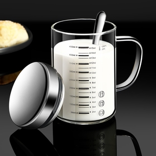 玻璃刻度杯食品级耐高温牛奶杯早餐专用带盖高硼硅加厚豆浆可加热