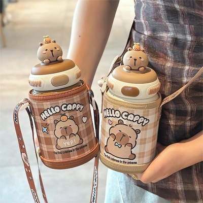 小学生专用保温水杯卡皮巴拉儿童上学专用吸管杯子女孩大容量水壶