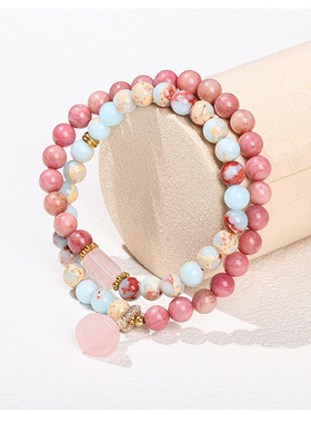 天然寿山石双圈手链莲蓬樱花挂件