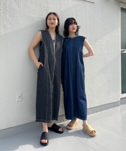 早秋日系K*F前后2WAY牛仔V领拉链设计流苏毛边复古无袖背心连衣裙
