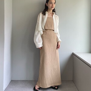 夏季日系MY杨柳褶皱肌理感吊带背心+高腰开衩显瘦复古中长筒裙