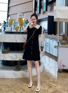 初恋复古温柔裙子女夏法式桔梗中长款小个子娃娃领雪纺衬衫连衣裙