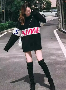 软糯系红色毛衣女宽松外穿秋冬季加厚慵懒套头中长款水貂绒连衣裙