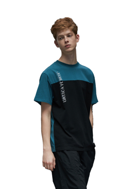 原创设计款蓝黑破骨拼接全棉印花T恤 ESSENSAL HOMME