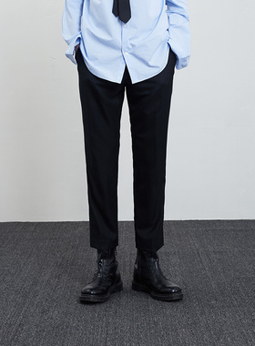 定番 - ESSENSAL原创设计师款直筒修身澳洲美丽奴羊毛黑色九分裤