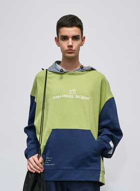 设计款拼3M帽多拼接蓝绿撞色数码印花连帽卫衣 ESSENSAL HOMME