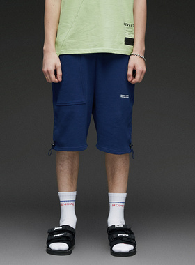 设计款侧束绳纯棉针织宽松束脚平膝短裤 ESSENSAL HOMME