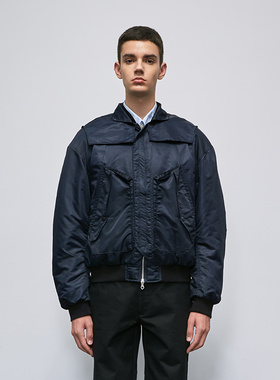 ESSENSAL HOMME 18AW 藏蓝色假两件仿工装大口袋ma-1夹克