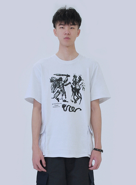 【校园系列】侧风琴袋宽松版型全棉油墨印花T恤 ESSENSAL HOMME