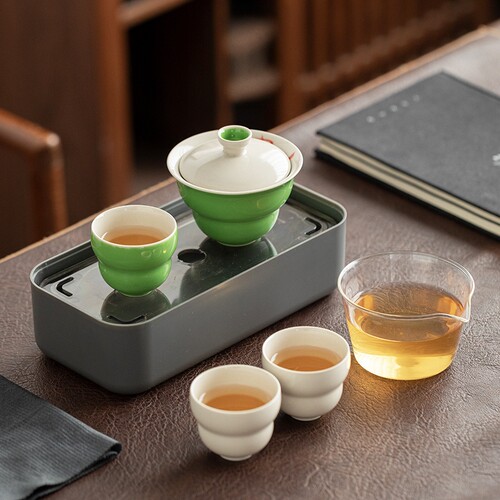 快客杯陶瓷一壶三杯旅行茶具套装玻璃便携式户外简约随身泡茶套装