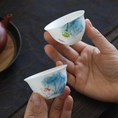 昶玖素烧白瓷品茗杯潮州功夫茶小茶杯40ml陶瓷茶具主人单杯个人杯
