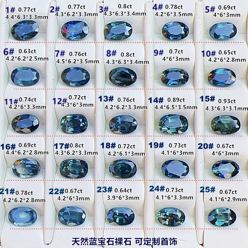 蓝绿色天然彩色蓝宝石裸石4*6mm