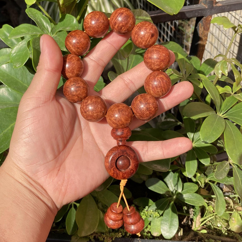 红木树瘤佛珠缅甸花梨木雕瘿木大果紫檀22mm手链手串11颗漂亮实拍