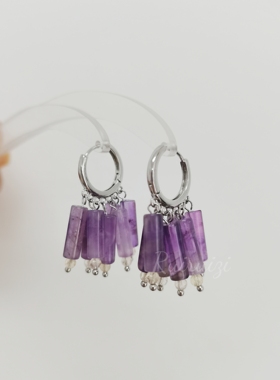 瑞瑞子原创设计手工耳饰天然紫水晶流苏耳圈小众百搭时尚天然气质